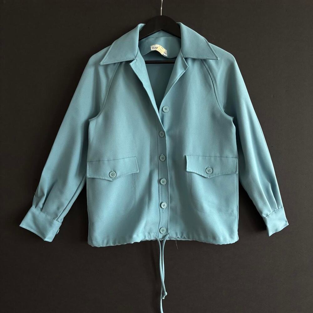 VTG 1970s Bobbie Brooks Baby Blue Utility Shirt Shacket and Vest Set - Size S